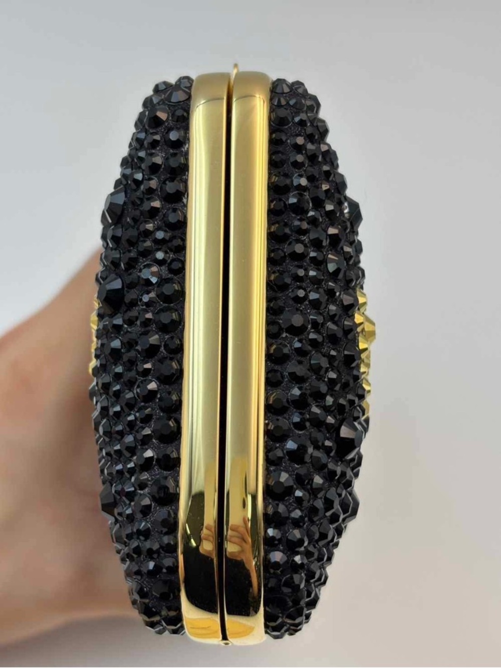 Valentino Black and Gold Crystal Heart Evening Clutch with Chain - Picture 7 of 16